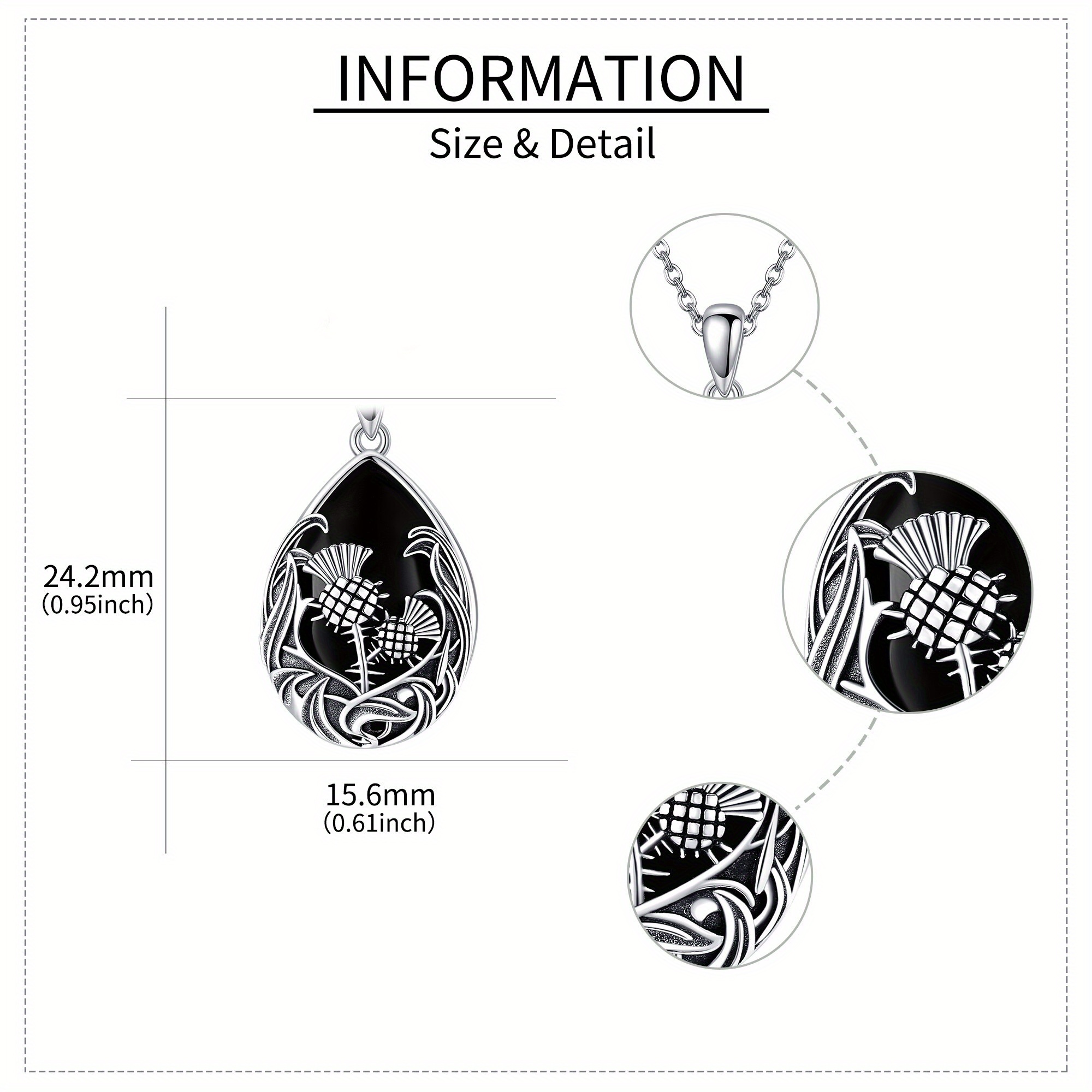 Women's 925 Sterling Silver Scottish Thistle Necklace with Black Agate